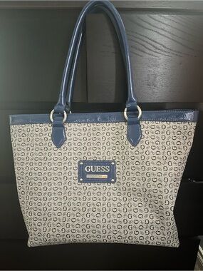 💙GUESS Y2K Logo Tote Handbag Monogram Old Money Shoulder Bag Large Purse
